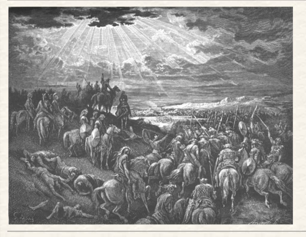 שמש בגבעון דום - צילום מסך מהתנ"ך בתמונות של דורה (ויקיפדיה)