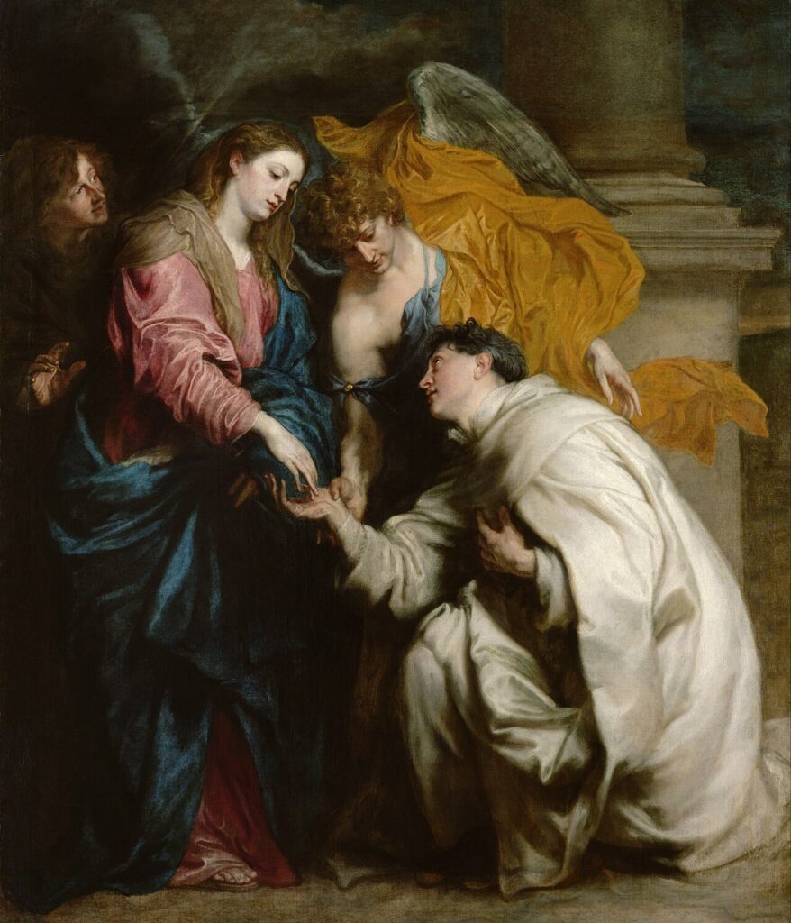 ואנתוני ואן דייק (Anthony van Dyck) בסגנון הבארוק. "חזון הרמן יוסף המבורך" (The Vision of the Blessed Hermann Joseph), הידועה גם בשם "האירוסין המיסטיים של הרמן יוסף המבורך למריה הבתולה". היצירה הייתה אחת מכמה שהוזמנו מוואן דייק על ידי אחוות הישועים באנטוורפן, אליה הצטרף האמן בשנת 1628. מוזיאון לתולדות האמנות (Kunsthistorisches Museum) בווינה, אוסטריה.